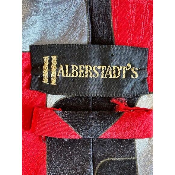 Halberstadt’s Vintage Geometric Tie Red Black Silver  Bold Retro Pattern - Picture 2 of 2